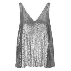Samsoe & Samsoe Hale Silver Sequin Cami Top Double V Neck